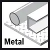 'Metall'-Symbol zeigt Metallträger und Rohr, die auf einer genoppten Fläche liegen, vor grauem Hintergrund dargestellt.