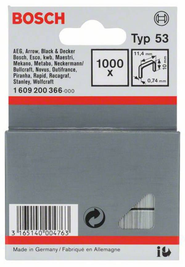 Bosch Accessories 1609200366 Feindrahtklammern Typ 53 1000 St. Abmessungen (L x B) 10 mm x 11.4 mm