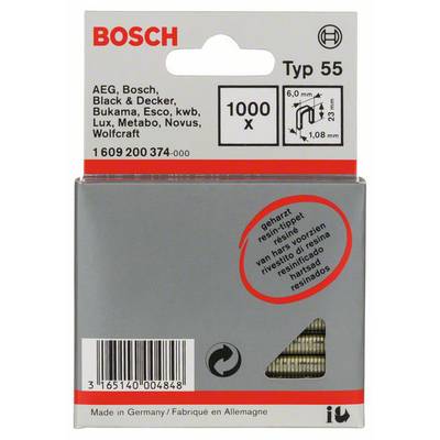 Schmalrückenklammer Typ 55, geharzt 6 x 1,08 x 23 mm, 1000er-Pack 1000 St. Bosch Accessories 1609200374 