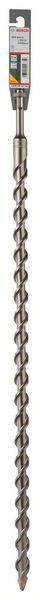 Bohrer mit spiralförmiger Schneide für Beton und Mauerwerk. Metallischer Schaft und Verpackung mit Markierungen und Produktinformationen.