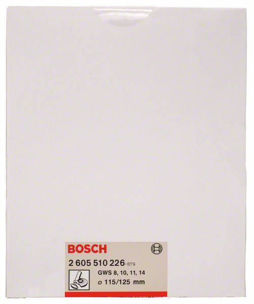 Eine weiße Bosch-Verpackung mit der Modellnummer '2 605 510 226-879', geeignet für GWS 8, 10, 11, 14, Durchmesser 115/125 mm.