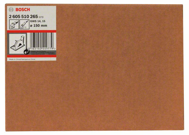 Etikett einer Bosch Ersatzteilverpackung zeigt Modellnummer '2 605 510 265' für Schleifscheibe mit 150 mm Durchmesser.