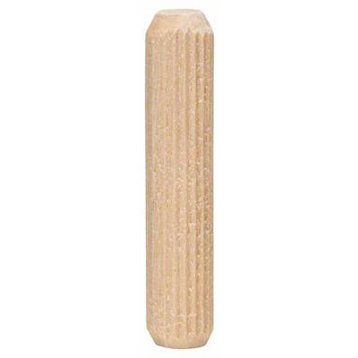 Ein geformtes Holzdübel mit geriffelter Oberfläche zur Verwendung in Schreinerarbeiten zur Stabilisierung von Holzverbindungen.