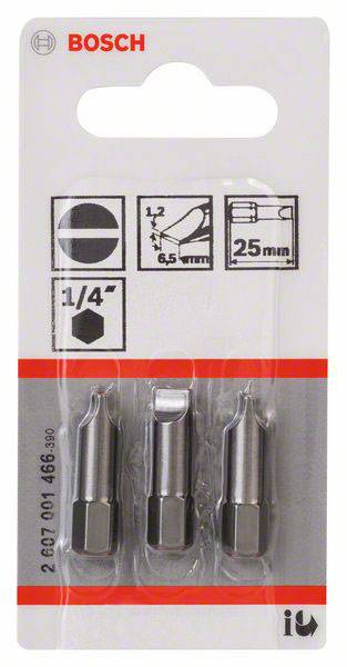 'Drei Bosch-Schraubbits in Verpackung, geeignet für 1/4 Zoll Sechskantschäfte, Länge: 25 mm.'