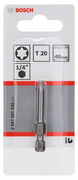 'Bosch T 20 Schrauberbit, 49 mm, 1/4" Sechskantschaft, für Schraubendreher' Verpackung.