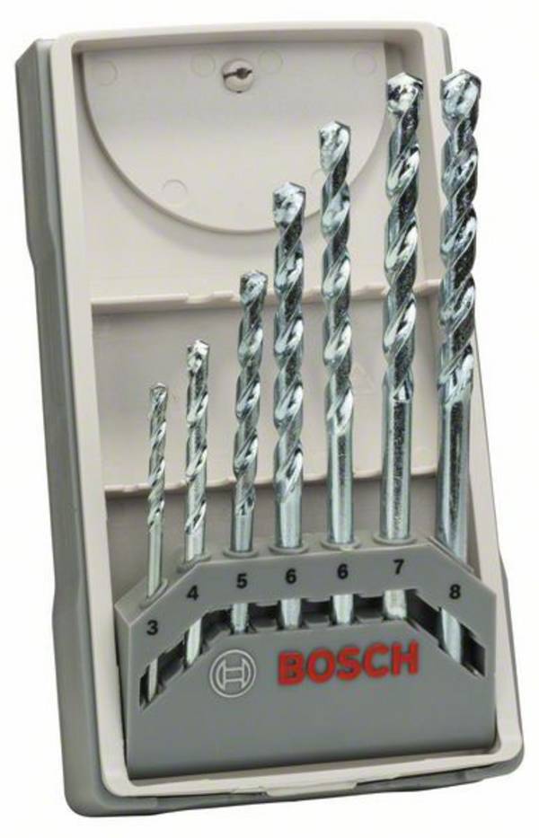 Bosch Accessories CYL-1 2607017079 Hartmetall Stein-Spiralbohrer-Set 7teilig 3 mm, 4 mm, 5 mm, 6 mm, 6 mm, 7 mm, 8 mm Gesamtlänge 60 mm Zylinderschaft 1 Set