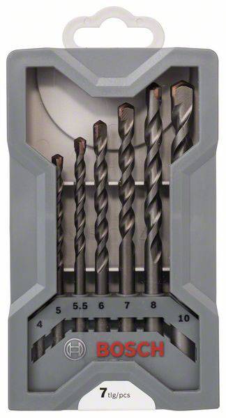 Set mit sieben Bosch-Bohrern, Größen 4 bis 10, in grauer Verpackung.