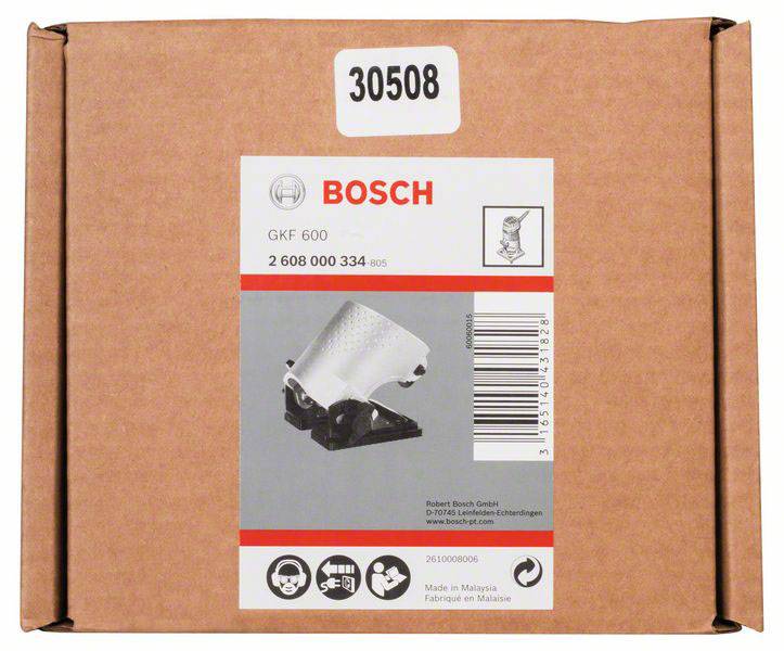 Kartonverpackung der Marke Bosch, Modell GKF 600, abgebildet ist ein Gerät; Herstellerangaben und Barcodes sind zu sehen.