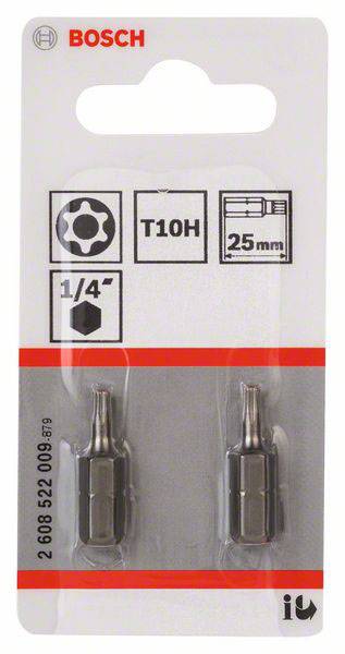 Verpackung mit zwei Bosch T10H Schraubendreher-Bits, 25 mm Länge, 1/4 Zoll Antrieb, für Torx-Schrauben geeignet.