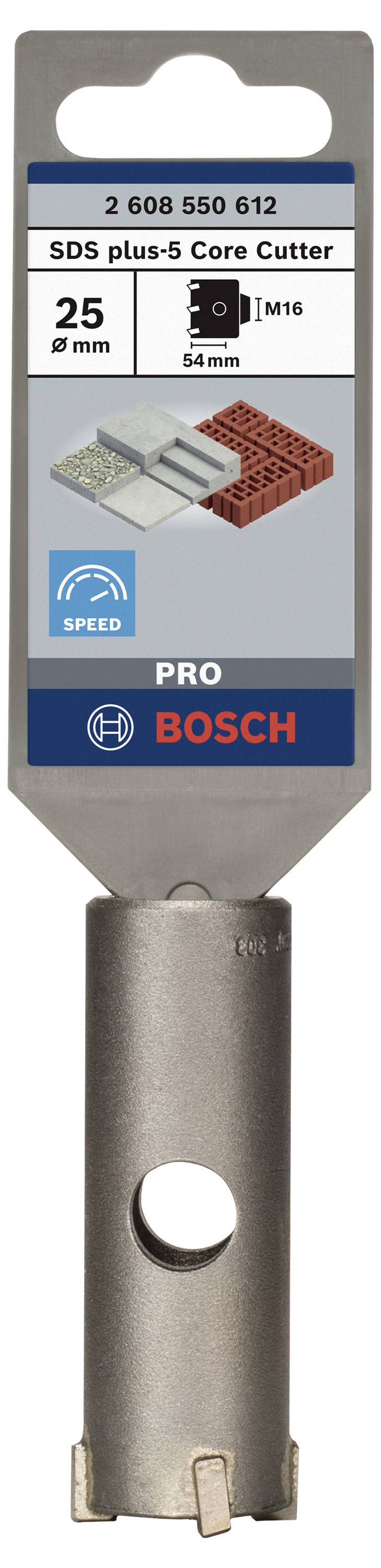 'SDS plus-5 Bohrkrone, 25 mm Durchmesser, 50 mm Länge, geeignet für Beton und Mauerwerk, Bosch Pro Serie.'