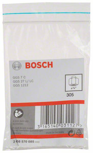 Plastiktüte von Bosch für Werkzeuge, markiert mit Produkt- und Barcode-Informationen.