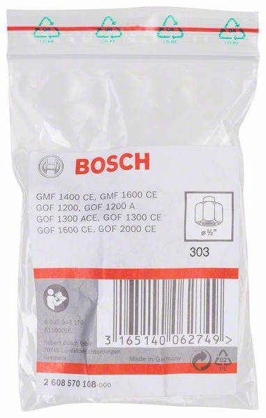 Plastiktüte mit dem Bosch-Logo. Enthält Modellnummern: GMF 1400 CE, GMF 1600 CE. EAN-Barcode '3165140062749', hergestellt in Deutschland.