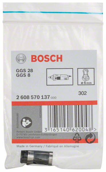 Eine Bosch-Verpackung für Ersatzteile, speziell für die Modelle GGS 28 und GGS 8, mit einem Abbild des Teils und relevanten Barcodes.