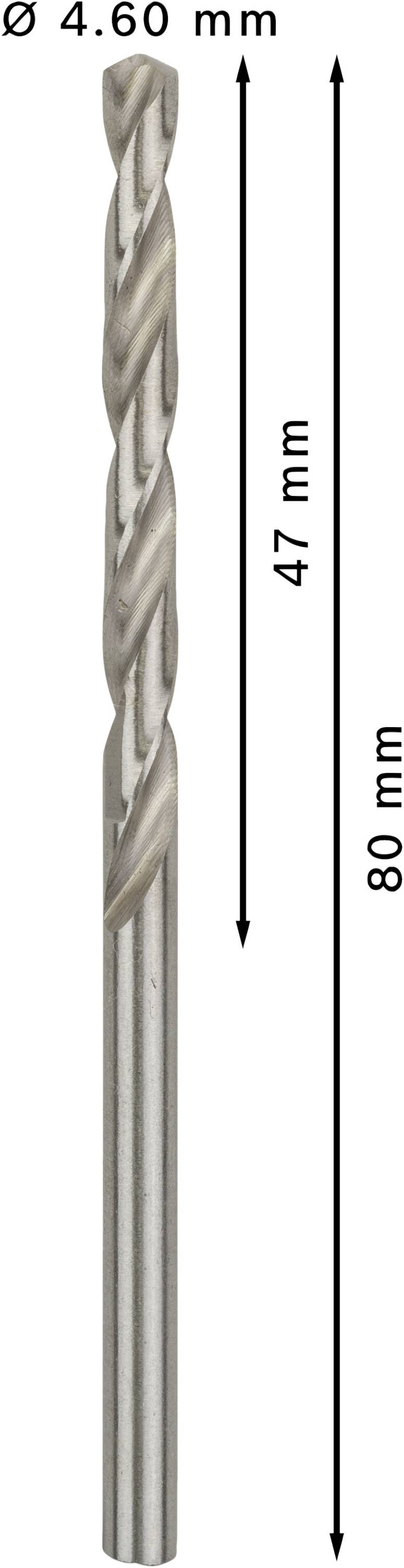 Bohrer mit einem Durchmesser von 4,60 mm, Gesamtlänge 80 mm, und einer Schneidlänge von 47 mm.