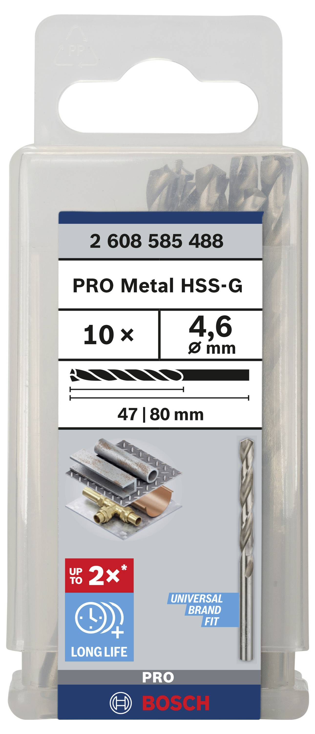 Bohrer-Set von Bosch für Metall, 10 Stück, Durchmesser 4,6 mm, Länge 47/80 mm, Hohe Lebensdauer, Universal Brand Fit.