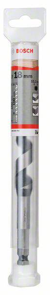 Metallbohrer in transparenter Verpackung mit rotem Bosch-Logo. Größe: 18 mm. Geeignet für Präzisionsbohrungen in Metallmaterialien.