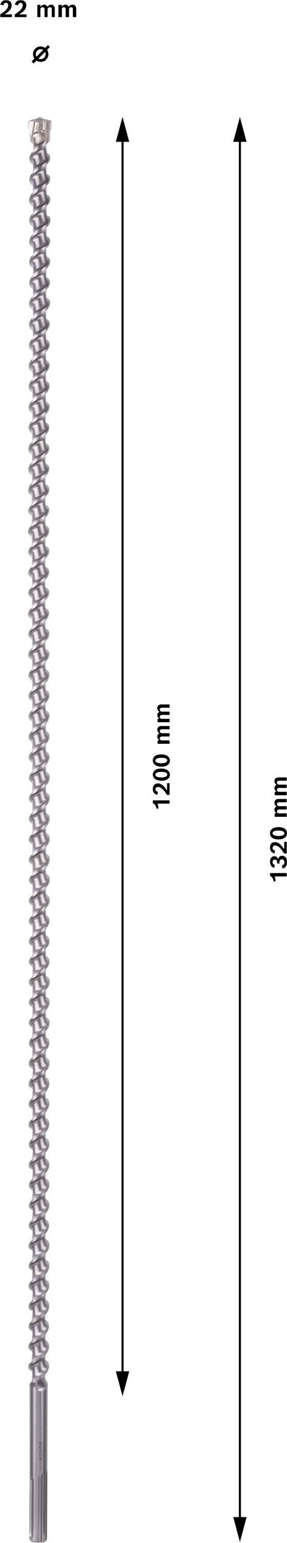 'Bewehrungsstab, 22 mm Durchmesser, 1200 mm und 1600 mm Längen mit Pfeilen zur Längenanzeige.'