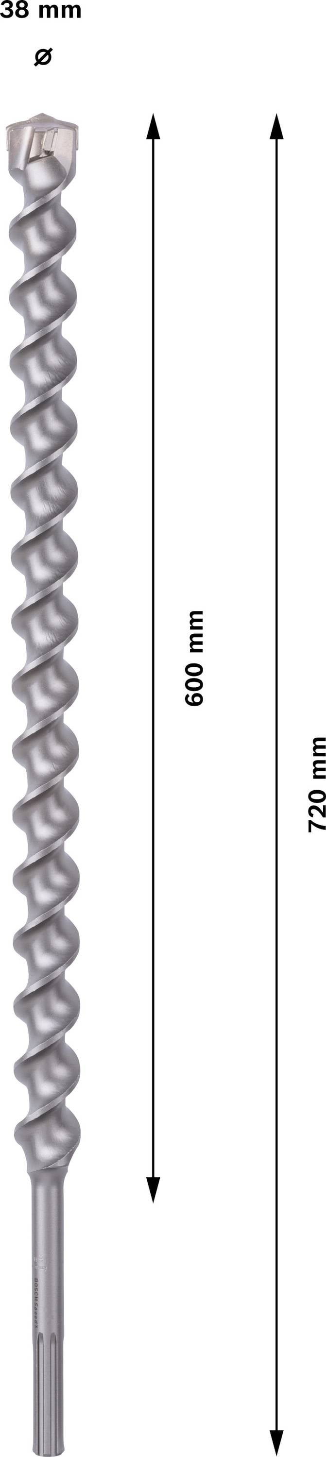 'Bohrer mit einem Durchmesser von 28 mm, Gesamtlänge 720 mm, effektive Länge 600 mm.'