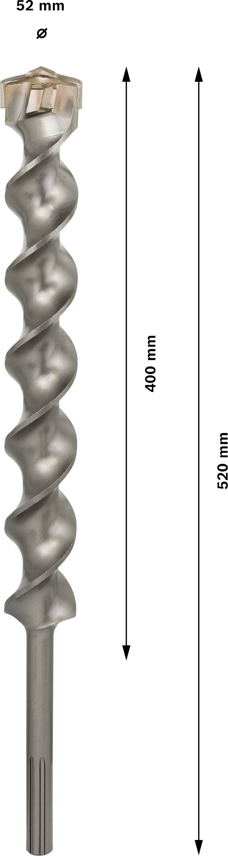'Bohrer mit einer Länge von 520 mm und einem Durchmesser von 52 mm.'