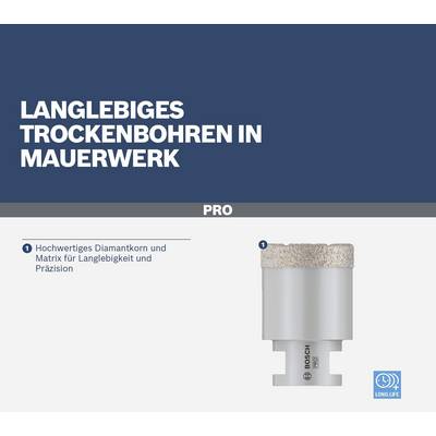 'Diamanttrockenbohrer' für langlebiges Bohren in Mauerwerk. Mit hochwertigem Diamantkorn für Langlebigkeit und Präzision.