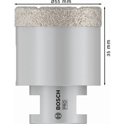 'Diamant-Bohrkrone von Bosch, Durchmesser 55 mm, Höhe 35 mm, ideal für präzise Bohrarbeiten.'