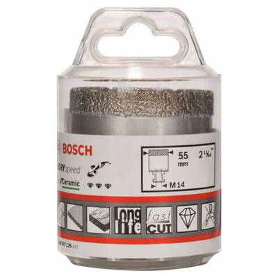 Kunststoffverpackung mit Aufsatz für Bohrmaschinen von Bosch, Durchmesser 55 mm, passend für Keramikbearbeitung, M14-Gewinde.