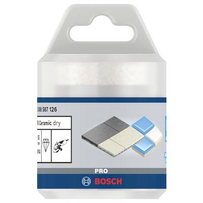 Bild einer Verpackung von Bosch. Zeigt eine Fliese mit verschiedenen Materialien. Beschriftet mit 'PRO Bosch'. Geeignet für Keramik.
