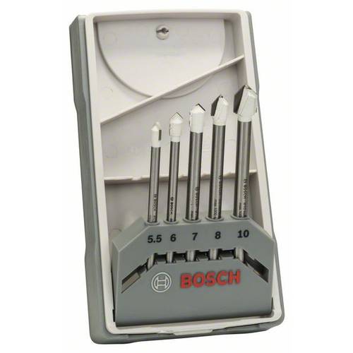 Bosch Accessories 2608587170 Glas- und Fliesenbohrer 5teilig 5.5 mm, 6 mm, 7 mm, 8 mm, 10 mm Zylinderschaft 1 Set