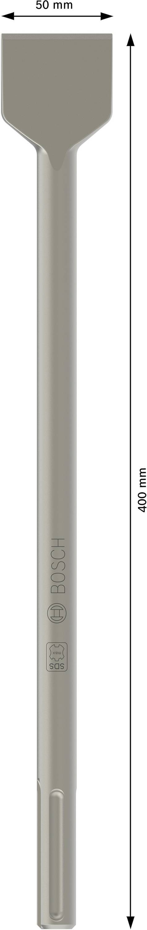 'SDS-max Flachmeißel, Gesamtlänge 400 mm, Schneidbreite 50 mm, geeignet für Beton.'
