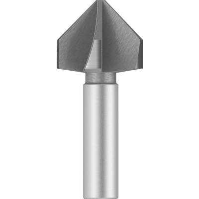 Ein senkrechter, silberner Kegelsenker mit konischem Kopf aus Stahl, verwendet zum Senken oder Entgraten von Löchern in Materialien.