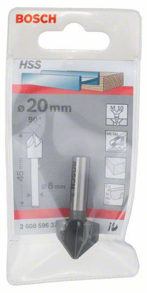 Metallbohrer von Bosch, ø 20 mm, HSS, geeignet für verschiedene Materialien wie Metall und Holz, max. 45 mm Arbeitstiefe.