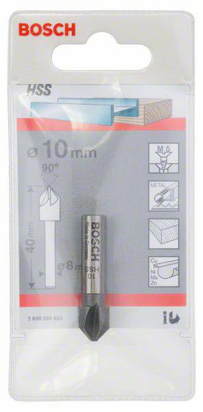 BOSCH Senker-Bohrer in Verpackung, geeignet für Holz und Metall, 10mm Durchmesser, 90° Senkwinkel, HSS-Material.
