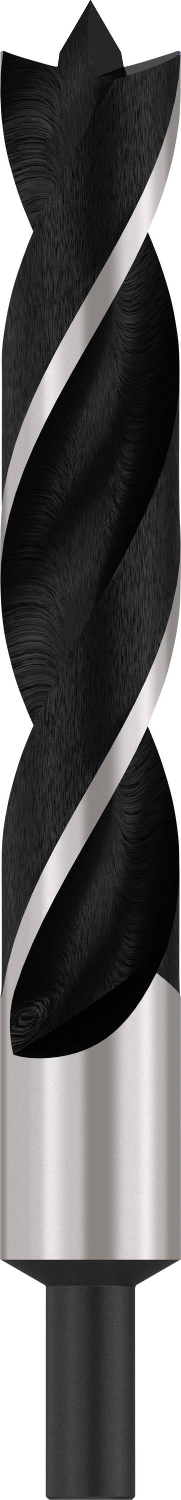 Schwarzer Bohrer mit spiraligem Design und silberner Spitze. Hauptsächlich zum Bohren in Holz verwendet.