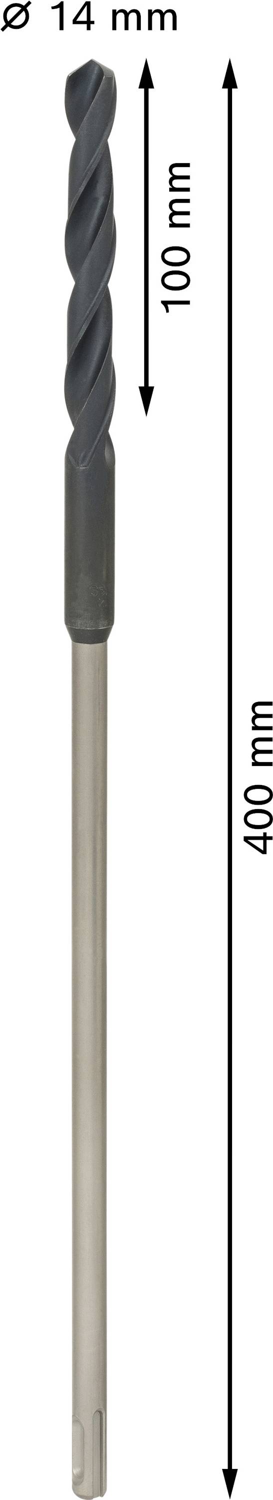 Bohrer mit 14 mm Durchmesser, 100 mm Schneide- und 400 mm Gesamtlänge.