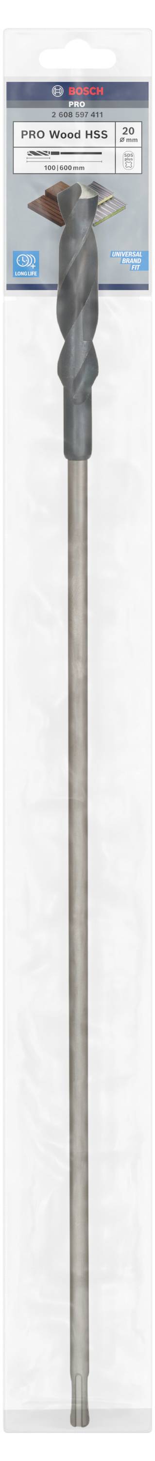 Bohrer 'SDS max-8X' von Bosch, 16x600 mm, 4-Schneider aus Vollhartmetall, geeignet für Beton und Mauerwerk, in Verkaufsverpackung.