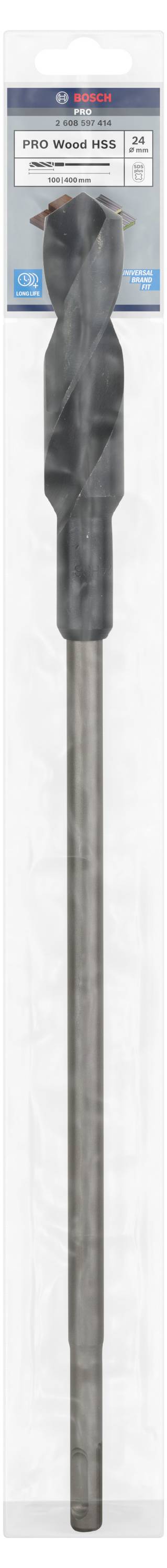 'BOSCH Pro Power Bit 25 x 600 mm'. Metallbohrer mit SDS-Max-Schaft, geeignet für Beton. Verpackt in Blisterverpackung.