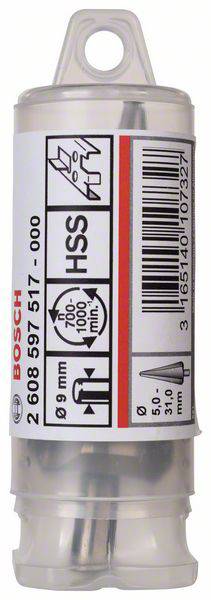 Kunststoffverpackung mit Bosch-Logo, enthält Bohrer aus Hochgeschwindigkeitsstahl (HSS), geeignet für Materialien von 1 bis 10 mm.