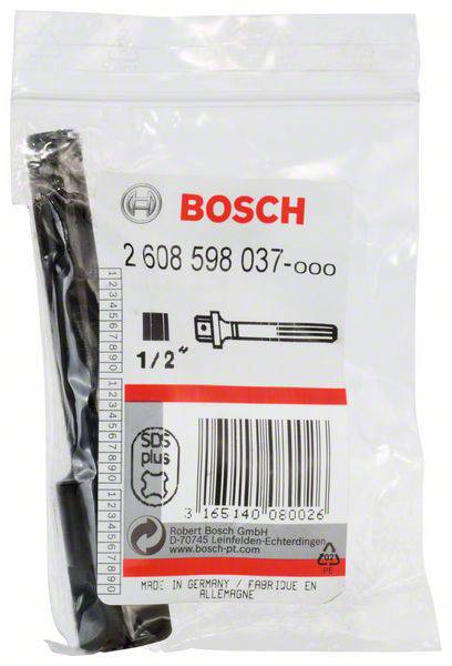 Eine Kunststoffverpackung mit Bosch-Bohreraufsatz. Auf der Verpackung ist die Produktnummer '2 608 598 037-000' abgebildet.