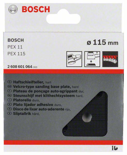 'Bosch Schleifplatte Ø 115 mm, PEX 11/115, mit Klettverschluss für Schwingschleifer.'