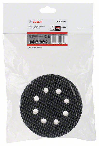 Eine Scheibe mit acht Löchern in einer Bosch-Verpackung, Durchmesser 125 mm, für Werkzeuge von Bosch, DeWalt, Festool, Makita, Metabo.
