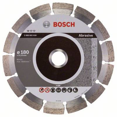 Industriescheibe der Marke Bosch mit der Aufschrift 'Abrasive'. Durchmesser: 180 mm. Für Materialbearbeitung bei 80 m/s.