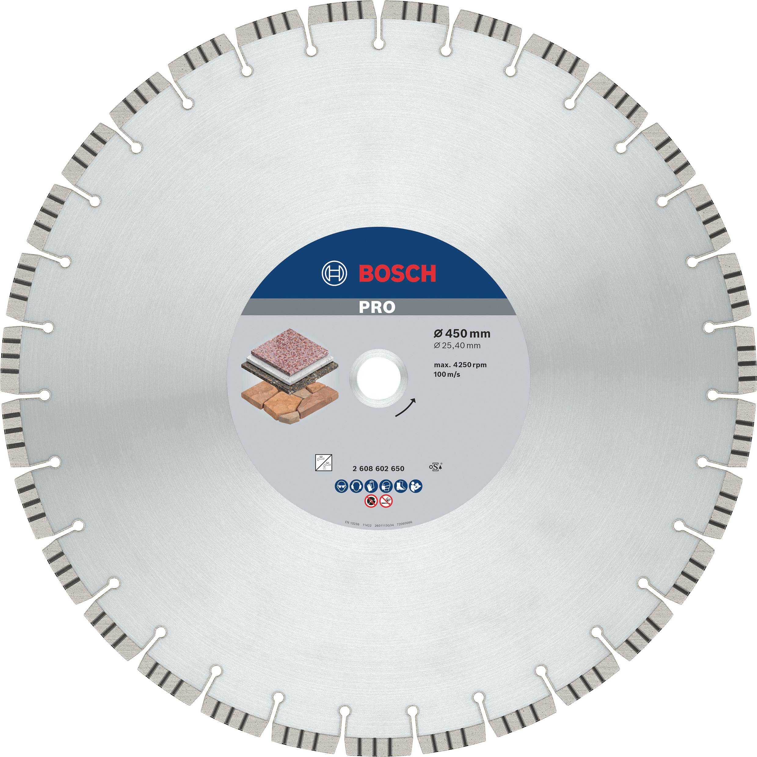 Diamantsägeblatt für professionelle Anwendungen, geeignet für Beton, Mauerwerk, Stahlbeton. Bosch Pro, 450 mm Durchmesser.