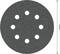 Graues Schleifpapier rund, 125 mm Durchmesser, mit acht Löchern für effizientes Staubabsaugen.