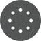 Graues, rundes Schleifpapier mit acht gleichmäßig angeordneten Löchern zur Befestigung auf einem Schleifgerät.