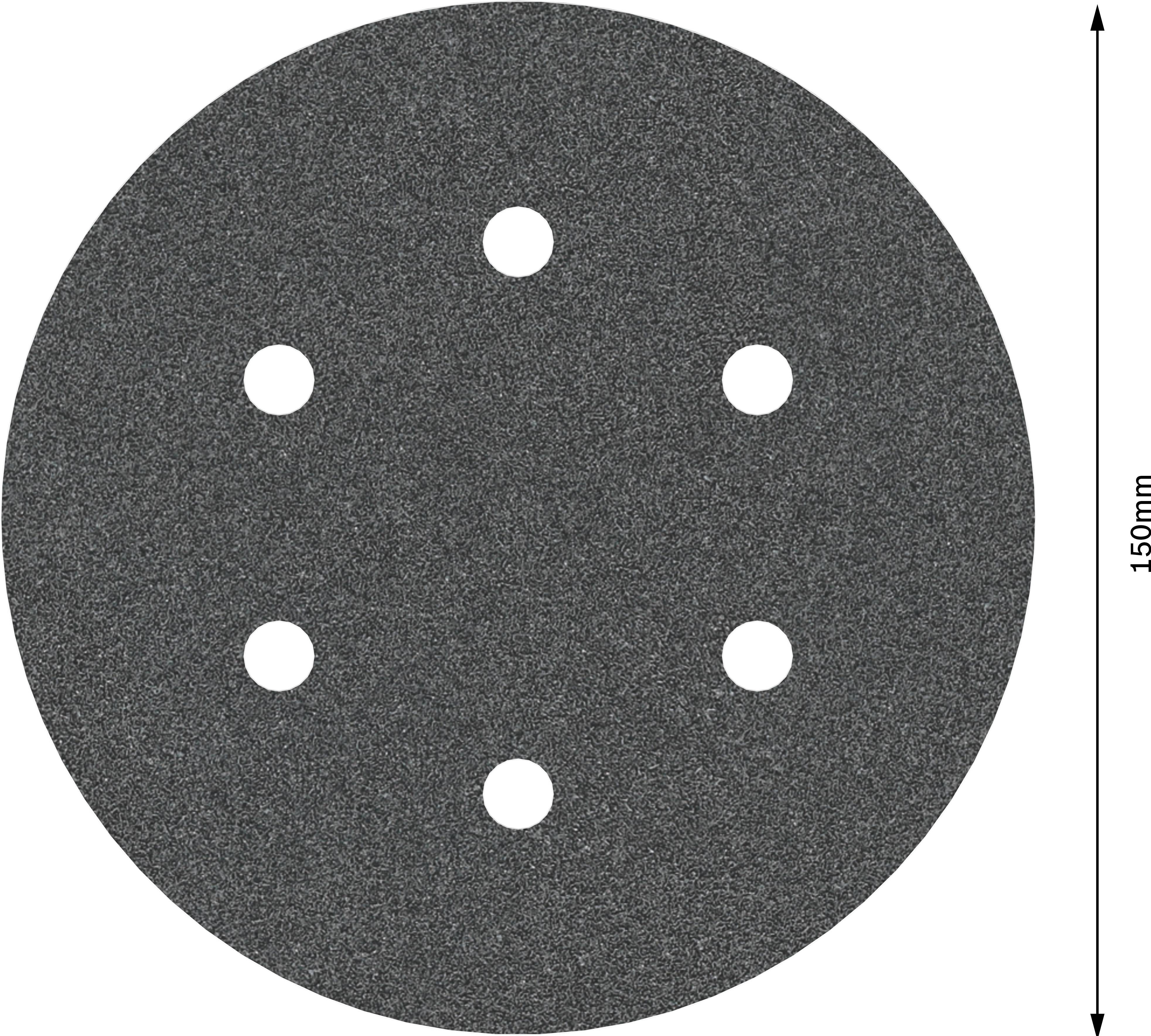 Ein rundes Schleifpapier mit sechs Löchern und einem Durchmesser von 150 mm.