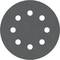 Graues Schleifpapier mit acht Löchern in einem Kreis angeordnet, für Schleifmaschinen konzipiert.