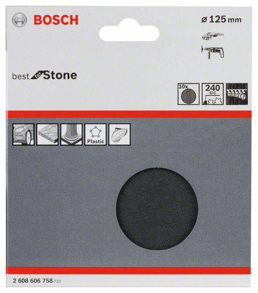 'Bosch best for Stone', Schleifscheiben für Stein mit 125 mm Durchmesser, kompatibel mit Winkelschleifer, 10 Stück.