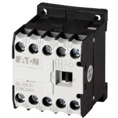 Ein elektromagnetisches Schütz von EATON, Modell DIL EM-01 XTMC9A01, mit Schraubklemmen oben und Schalter in der Mitte.