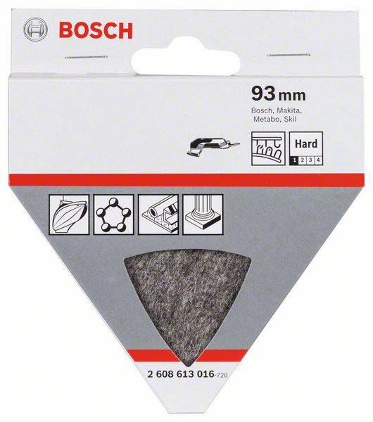 Verpackung eines Bosch Schleifpapiers, 93mm, geeignet für Bosch, Makita, Metabo, Skil Maschinen, Härtegrad 'Hard', für Holzarbeiten.