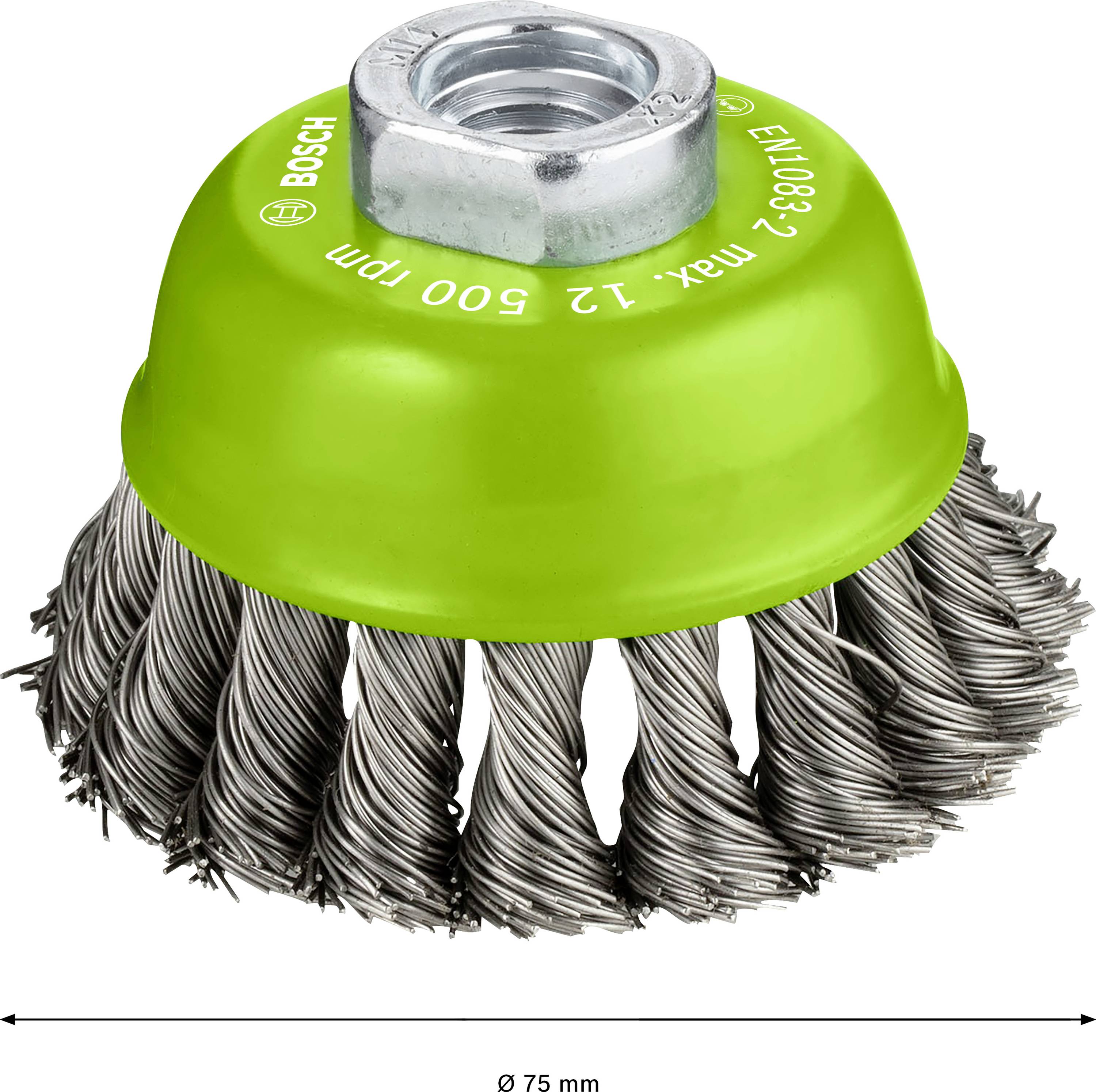 'Bürstenaufsatz, grün, max. 12.500 U/min, Ø 75 mm.'